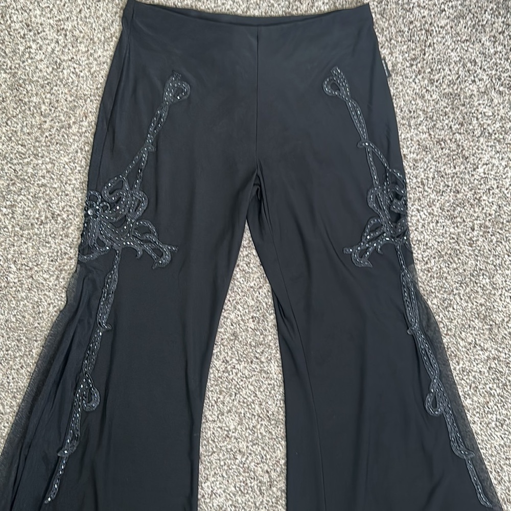 DARMASS black flares leg long high slits pants sequins detail SZ M goth Fariy - Picture 4 of 8